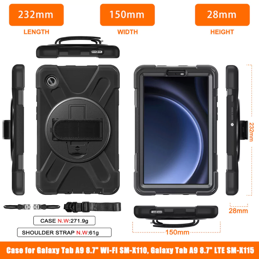 Rugged Hybrid Armor Tablet Case for Samsung Galaxy Tab A9 8.7 Inch